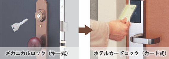 メカニカルロック（キー式）とホテルカードロック（カード式）の比較